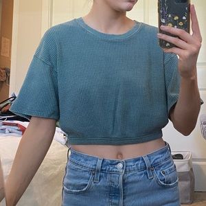 Green short sleeve cropped waffle tee from aerie